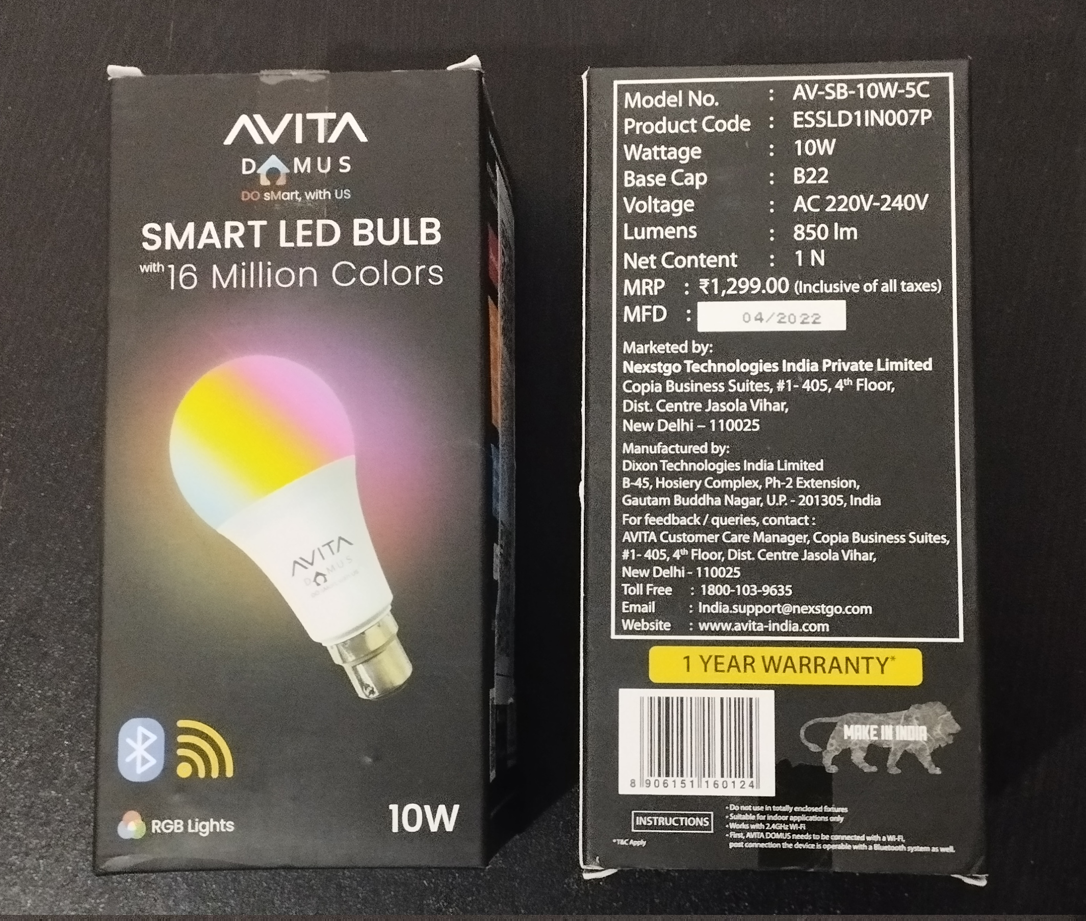 Avita Domus AS-SB-10W-5C RGBCCT 10Watt Light Bulb Avita Domus AS-SB-10W-5C RGBCCT 10Watt Light Bulb